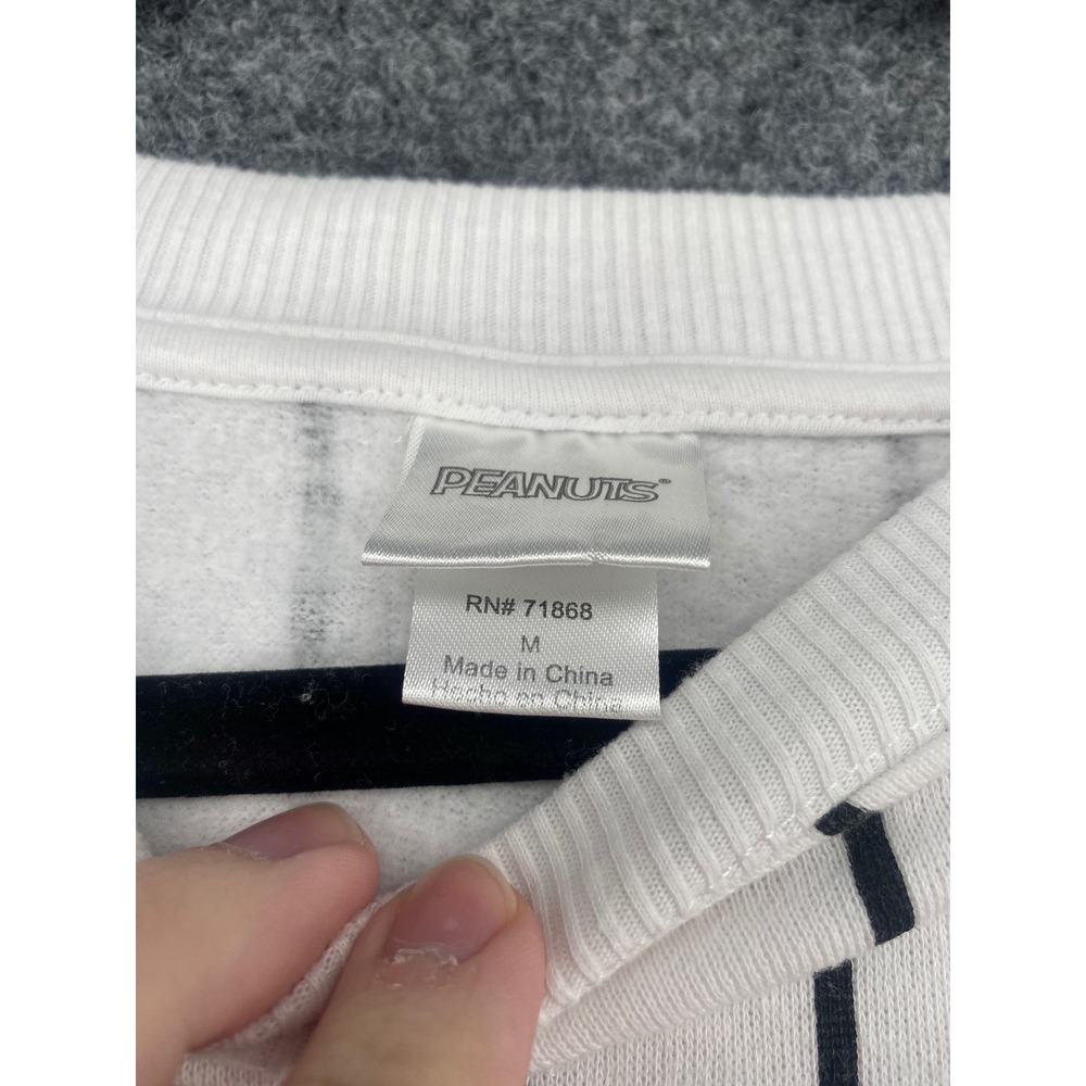 Peanuts Snoopy Graphic Sweatshirt Womens Medium White Pinstripe Pullover 2900 - Picture 5 of 9